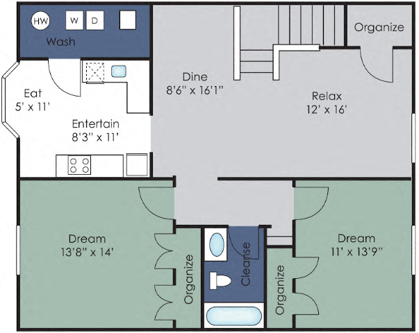 Floor plan for 2 beds, 1 bath, 1120 sqft